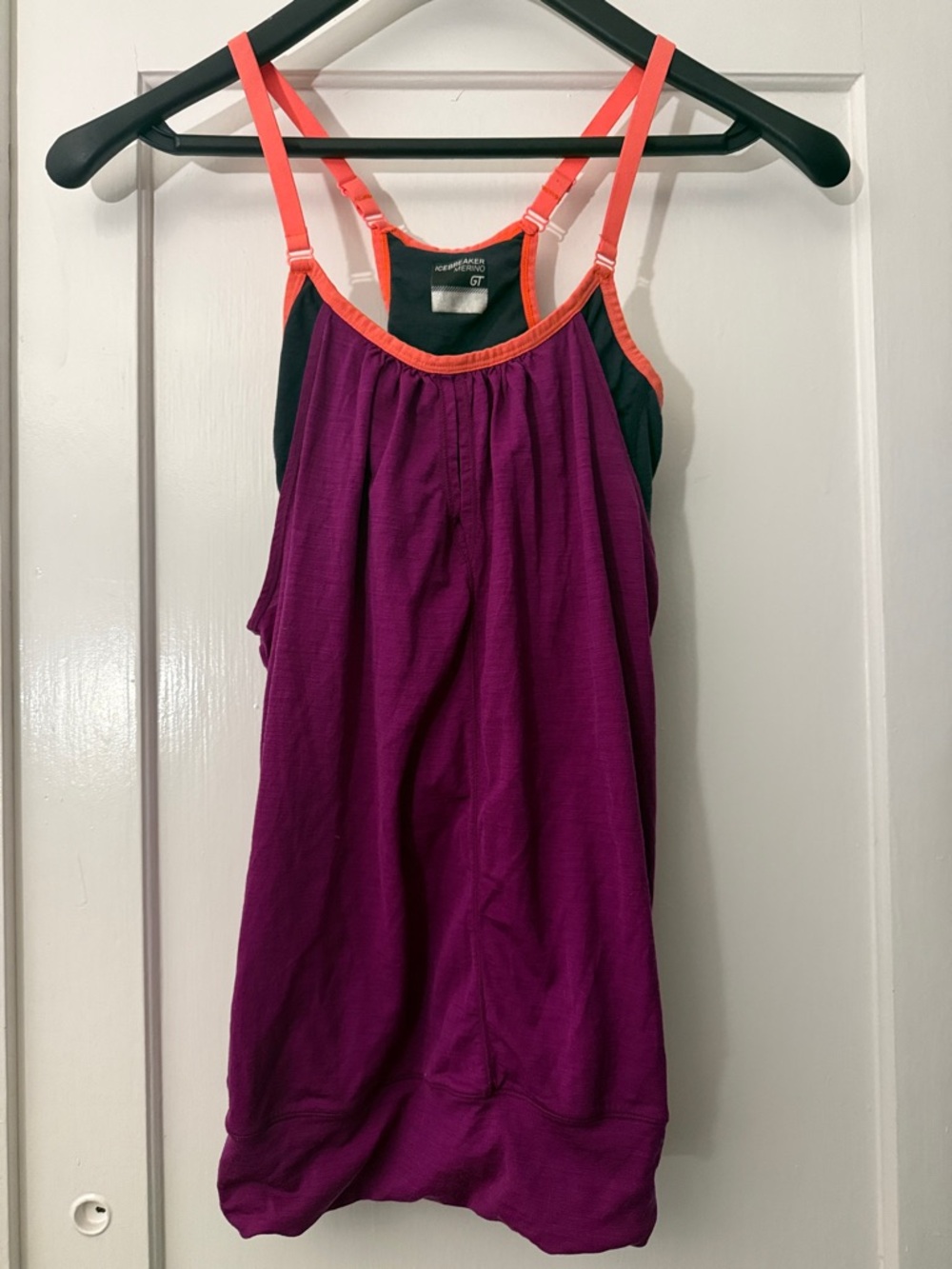 Icebreaker Purple Tank w/ Neon Orange Straps - Built in bra - Women's Medium